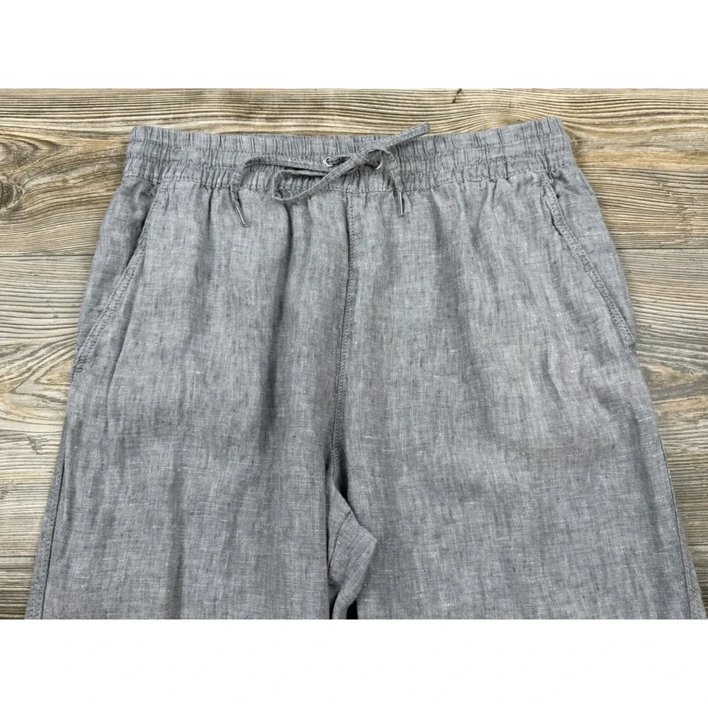 H & M Linen Pants S‎ Chambray Grey Pull-On Light Blue Nautical Beachy Coastal
